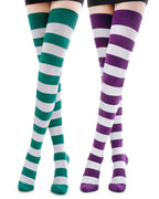 Kayhoma Extra Long Cotton Stripe Thigh High Socks Over the Knee High Socks