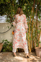 ANNI DESIGNER Womens Chanderi Floral Printed Straight Kurta with Pants & Dupatta (JAKHANI-Multi_XL_White_X-Large)