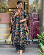 ANNI DESIGNER Women s Palazzo and Dupatta Rayon Blend Printed Kurta, Blue, 50