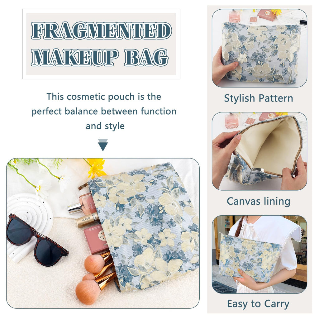 ZLFSRQ Flower Makeup Bag for Women Girls Travel Cute Floral Cosmetic Bags Large Cosmetic Pouch Purse with Zipper Portable Toilet