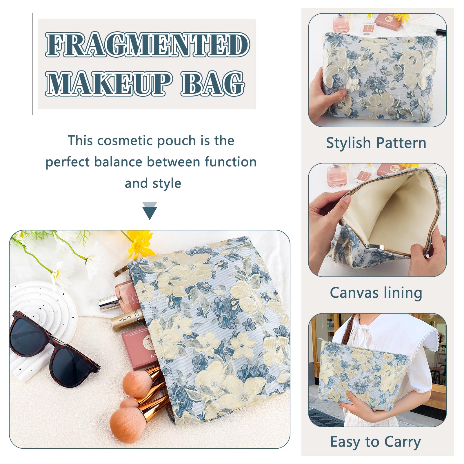 ZLFSRQ Flower Makeup Bag for Women Girls Travel Cute Floral Cosmetic Bags Large Cosmetic Pouch Purse with Zipper Portable Toilet