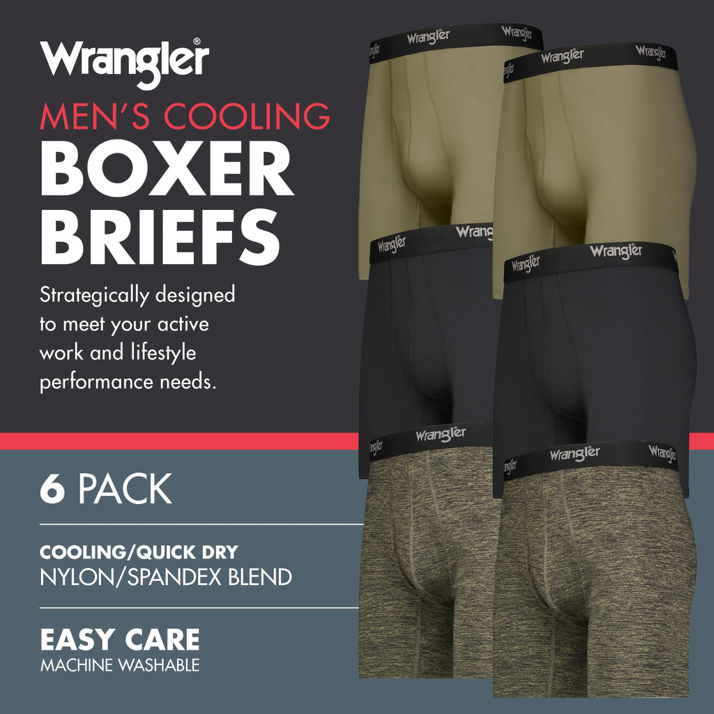 Wrangler Mens Cooling Boxer Briefs, 6    Inseam, Moisture-Wicking, Stretch Fabric, Pack of 6, Quick Dry