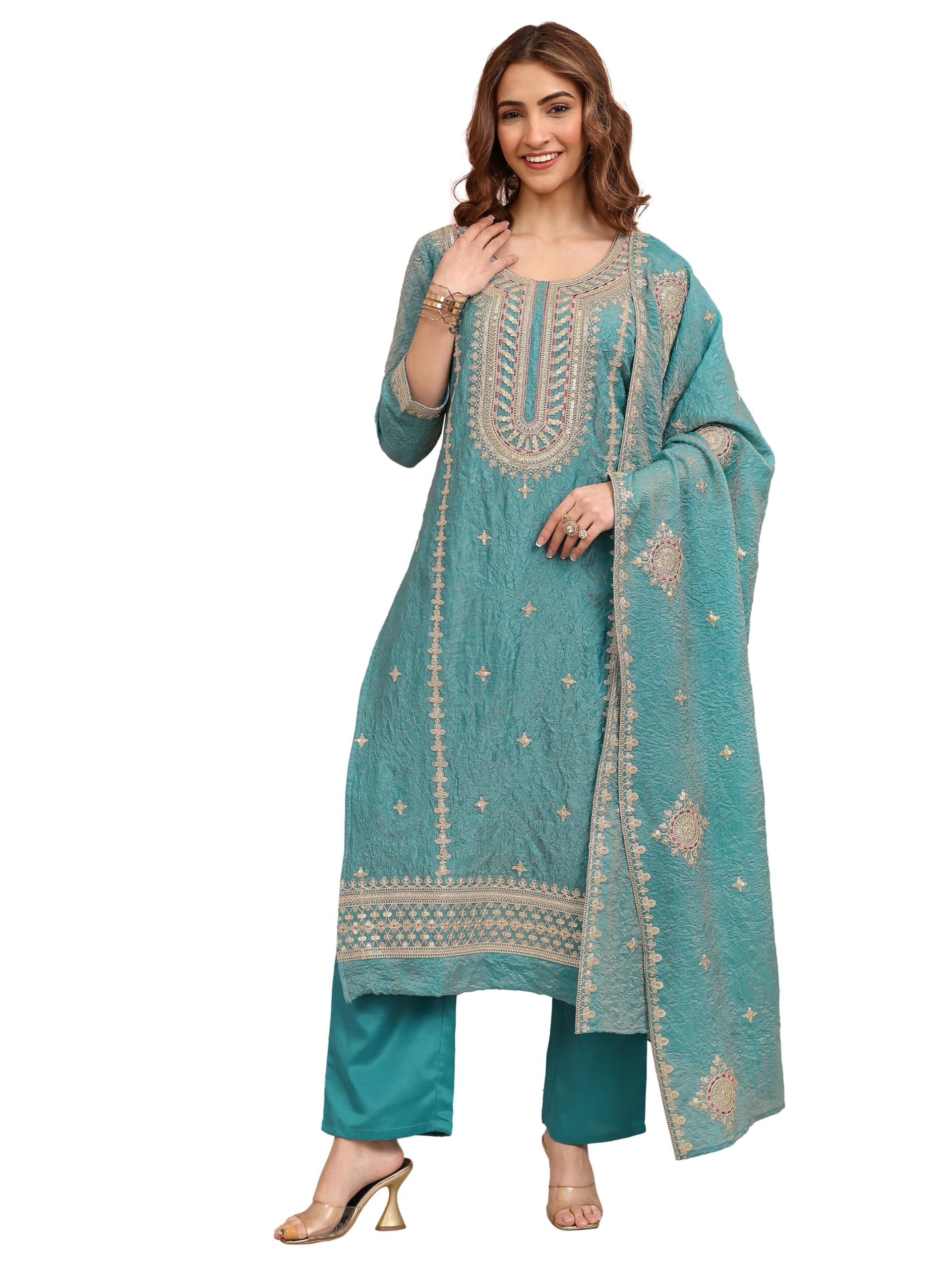Libas Embroidered Organza Straight Kurta With Trouser and Dupatta-95006S
