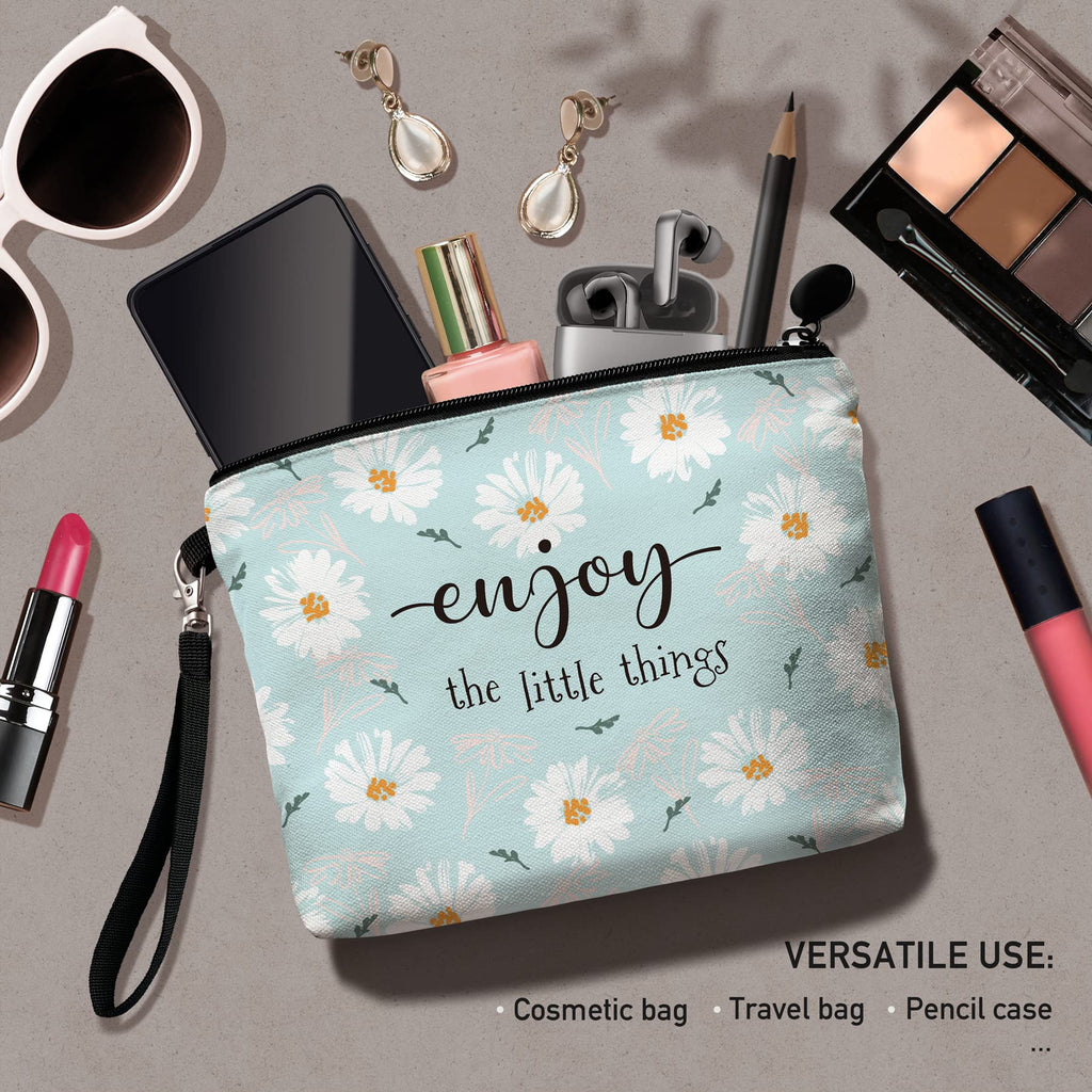 Hglian Daisy Flower Travel Makeup Bag Inspirational Cosmetic Toiletry Organizer Cute Zipper Pouch Wristlet for Purse Birthday Gi