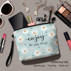 Hglian Daisy Flower Travel Makeup Bag Inspirational Cosmetic Toiletry Organizer Cute Zipper Pouch Wristlet for Purse Birthday Gi