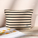 SOIDRAM 2 Pieces Makeup Bag Large Stripe Cosmetic Bag Capacity Canvas Travel Toiletry Bag Organizer Cute Makeup Brushes Aestheti