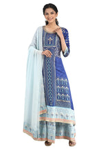 Aurelia Women'S Rayon Floral Blue Kurta-Skirt-Drape Set (21Fed10260-502479 S)