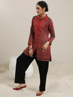Libas Womens Woven Design Wool Straight Kurta With Palazzos