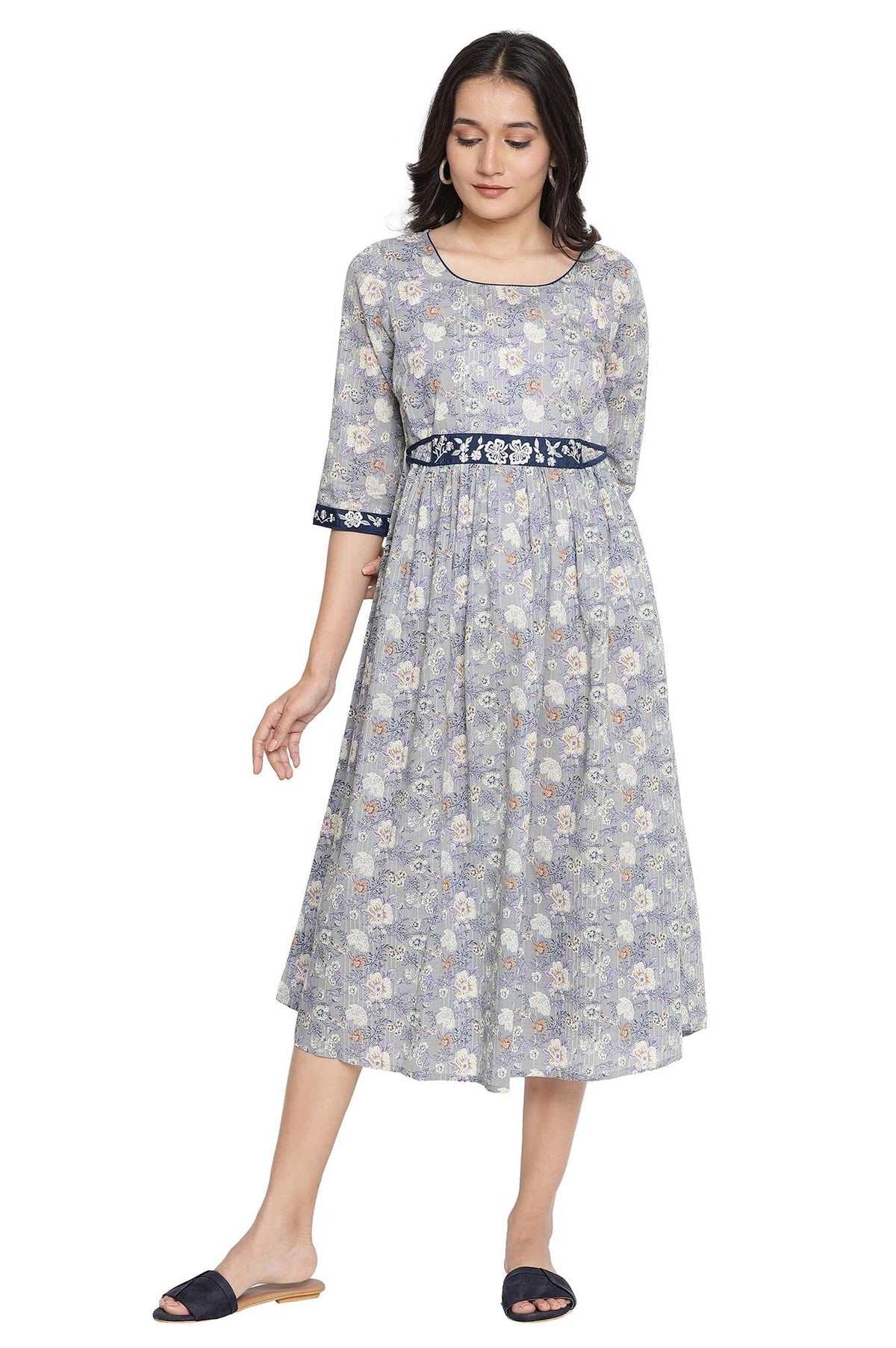 Aurelia WomenS Stonewash Grey Cotton Gathered Dress