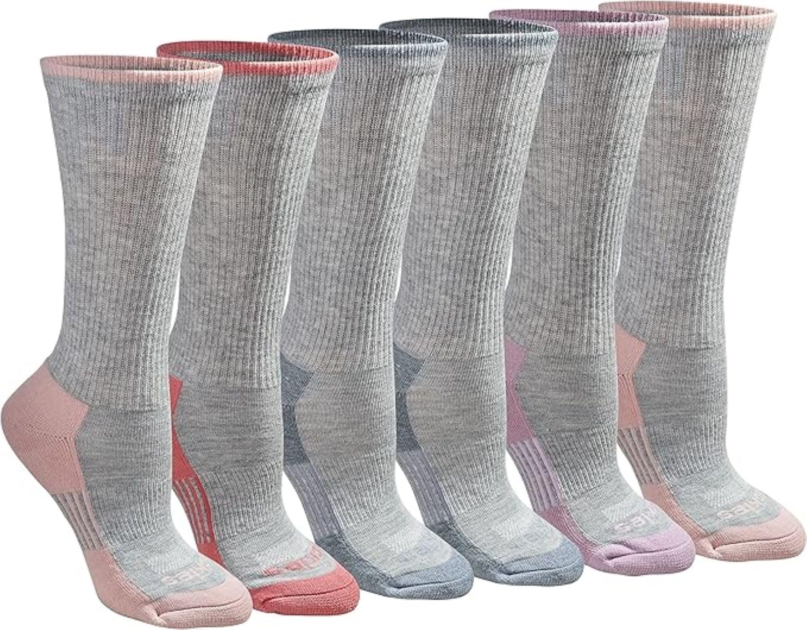 Dickies Women's Dri-Tech Essential Moisture Control Crew Socks, Available in S-XL (6, 12, Grey with Bluish (6 Pairs), Medium