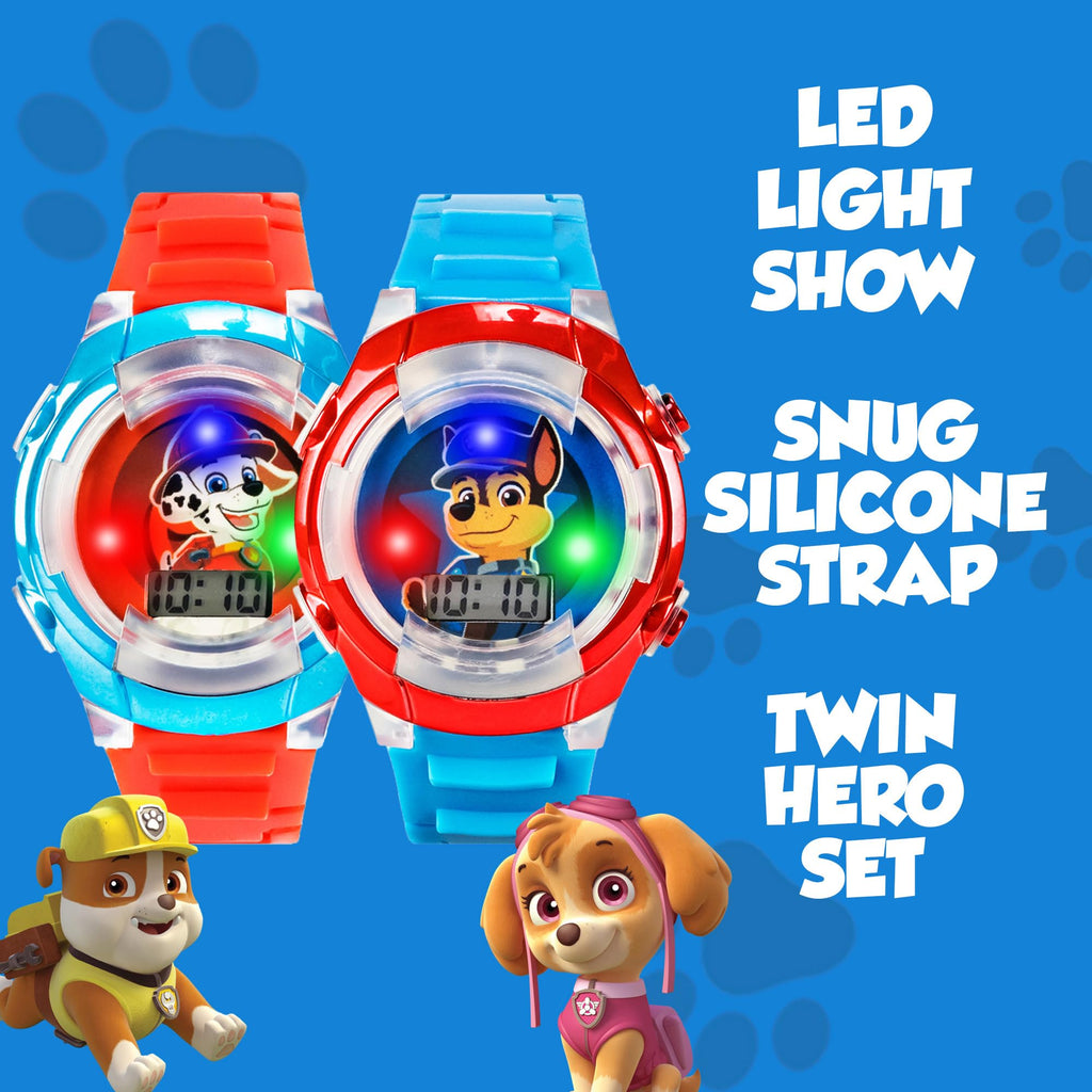 Paw Patrol Kids' Flashing LED Light-Up Feature - LCD Watch Set - Chase and Marshall Digital Watches