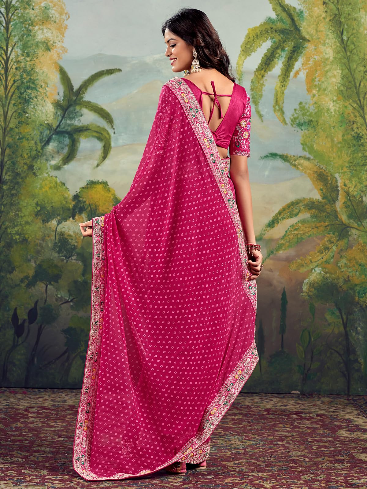 Satrani Womens Georgette Bandhani Printed Saree