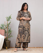 ANNI DESIGNER Palazzo women s viscose rayon printed straight kurta, Black, 44