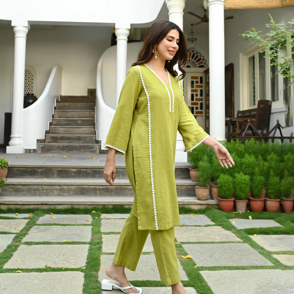 GoSriKi Womens Cotton Blend Solid Ethnic Co-ord Set
