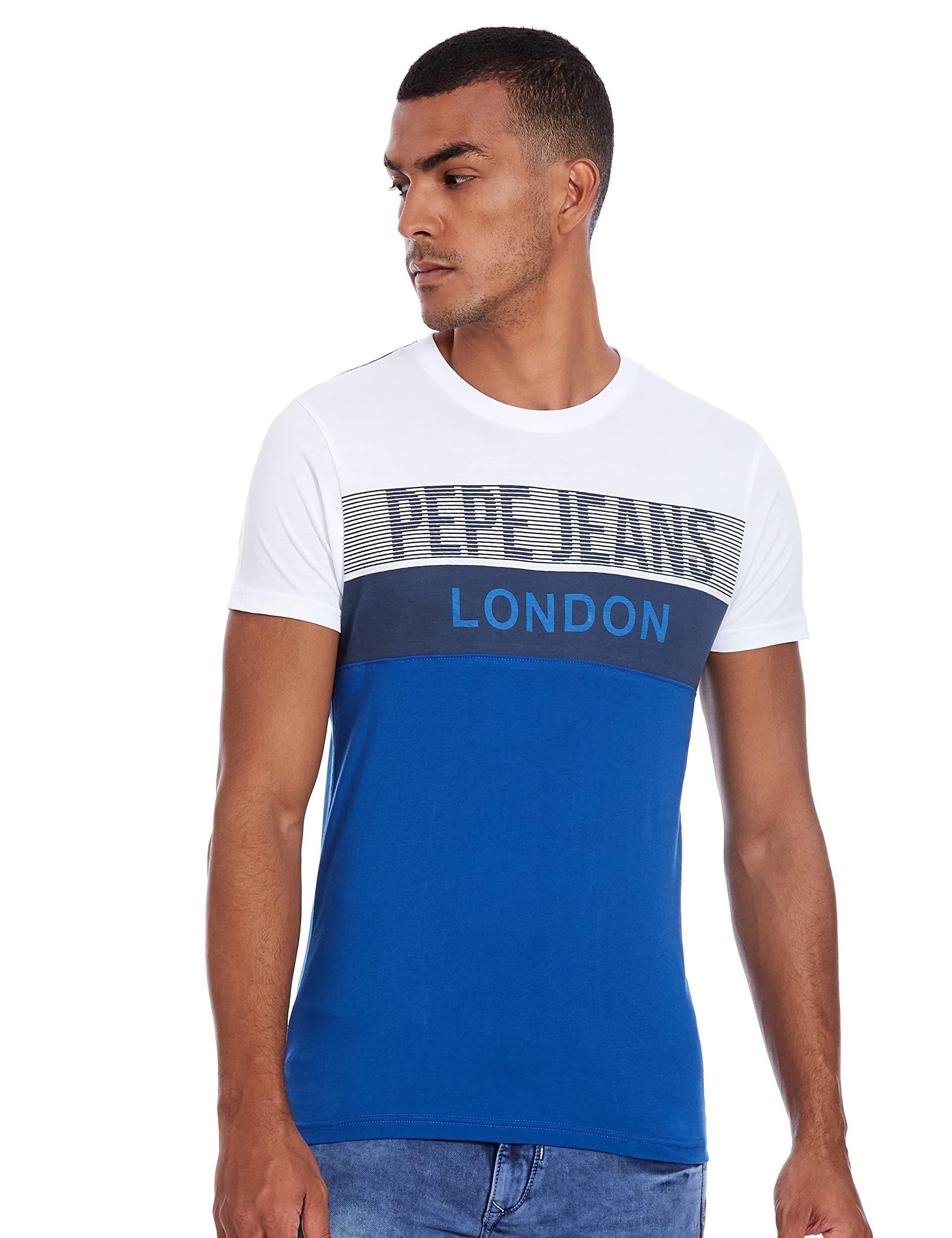 Pepe Brand Printed Cotton Slim Fit Mens T-Shirt (A21Hunterssipwh002, White, Medium)