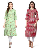 Lookmark Women'S Crepe Pista & Maroon Color 3/4 Sleeve Straight Printed Kurta | Kurti Combo Pack Of 2 (Az-K1055-K1021-M)