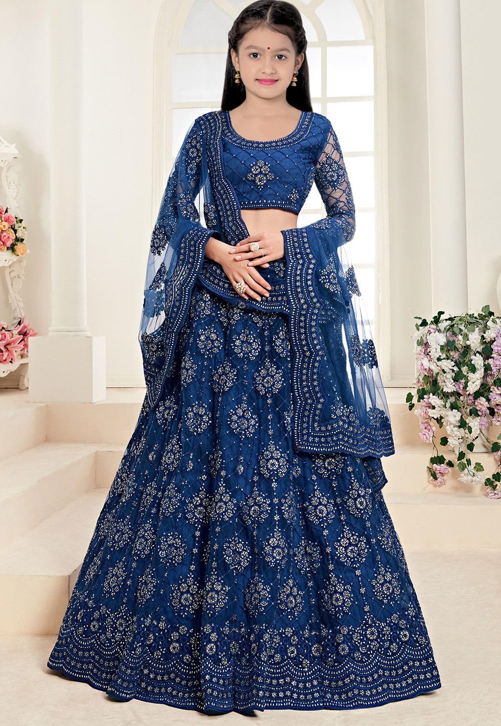 Suppar Sleave Traditional Ethnic Wear For Girls Designer Embroidered Kids Lehenga Choli