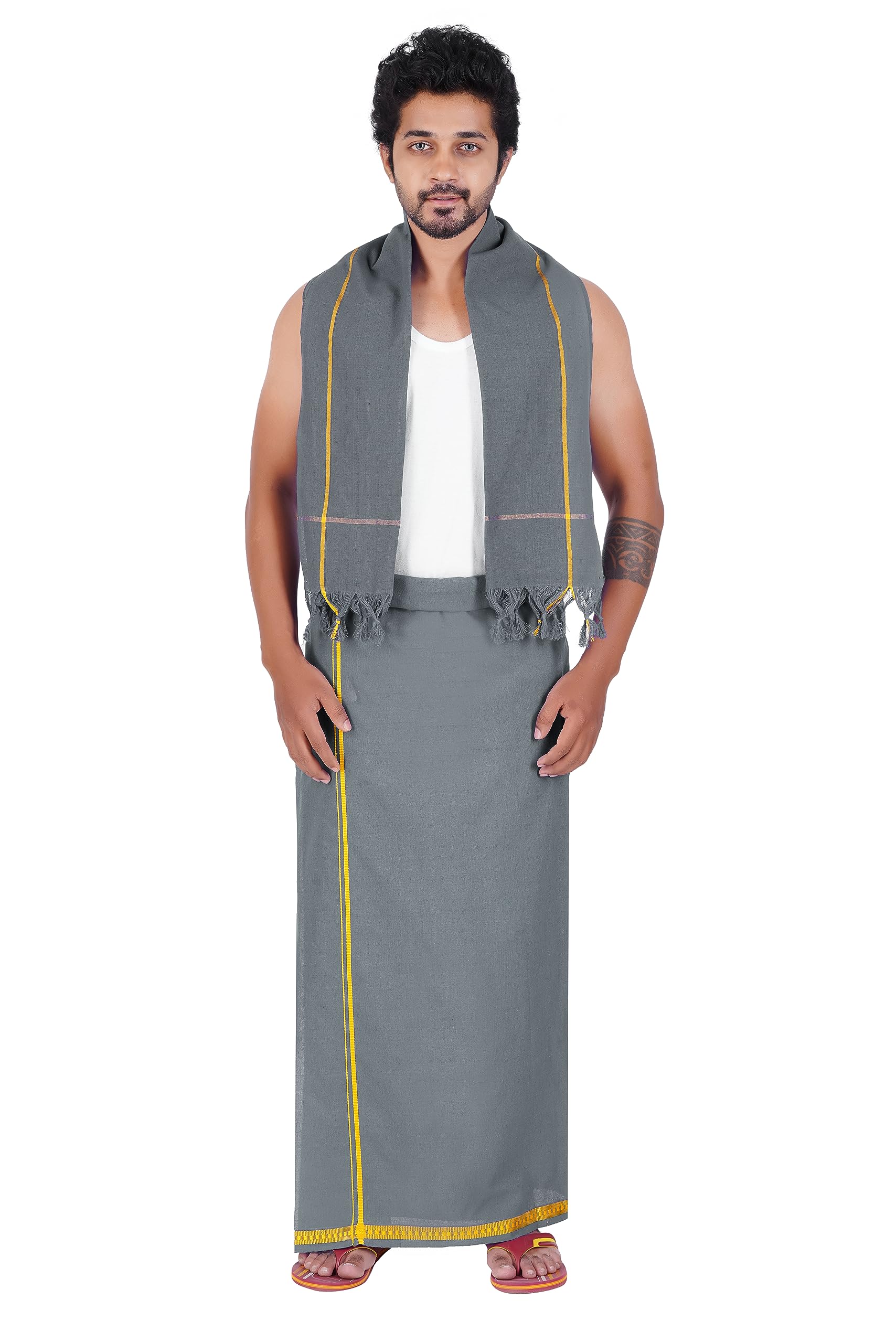 Prakasam Cotton MenS Pure Cotton Colour Dhoti (1.26X1.90Mtrs) With Matching Towel (0.74X1.50Mtrs) Set