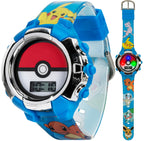 Accutime Kids Pokemon Pokeball Digital LCD Quartz Blue Wrist Watch with Blue Strap, Cool Inexpensive Gift & Party Favor for Boys