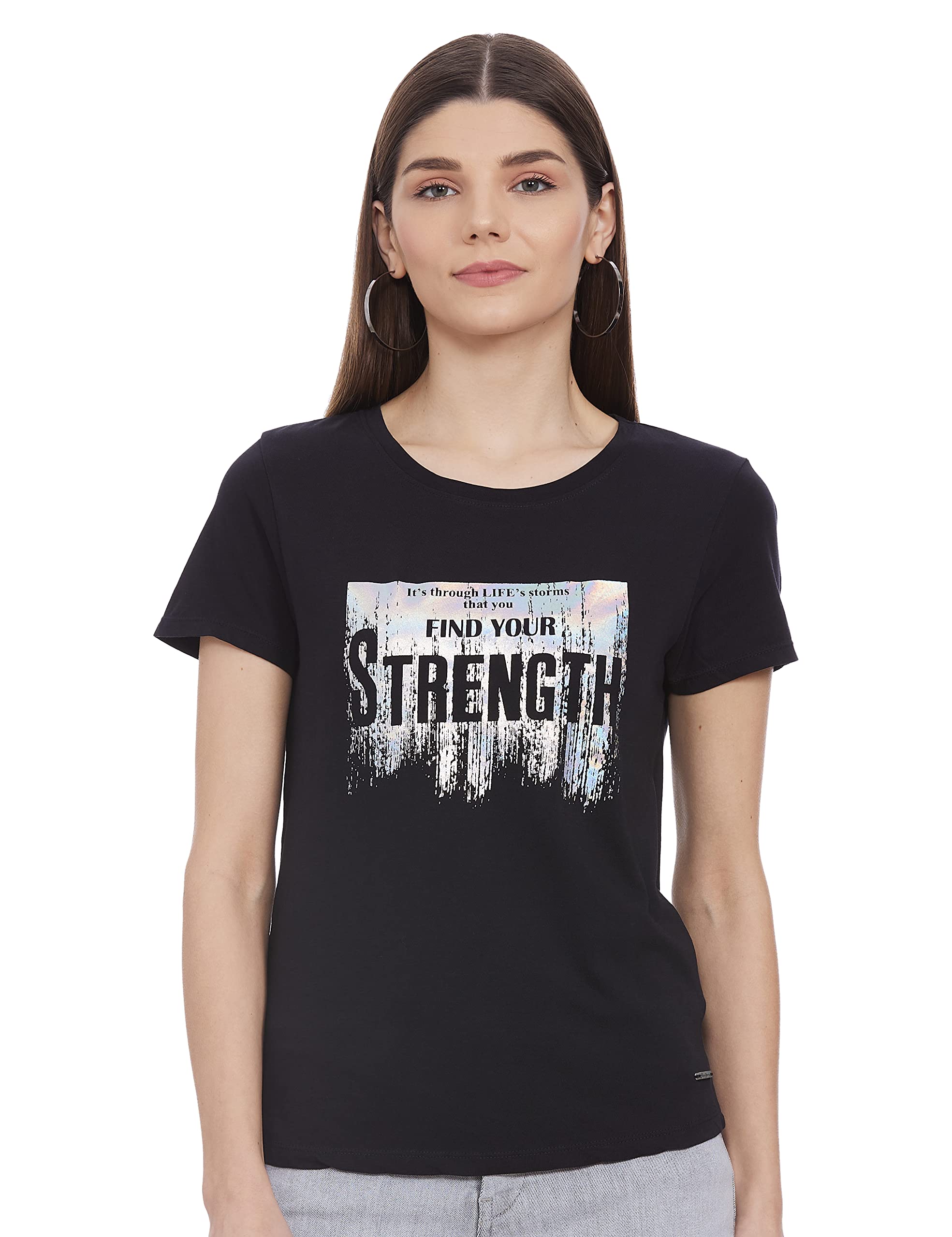 Pepe WomenS Graphic Cotton Crew Neck Regular Fit T-Shirt (Black, Small)