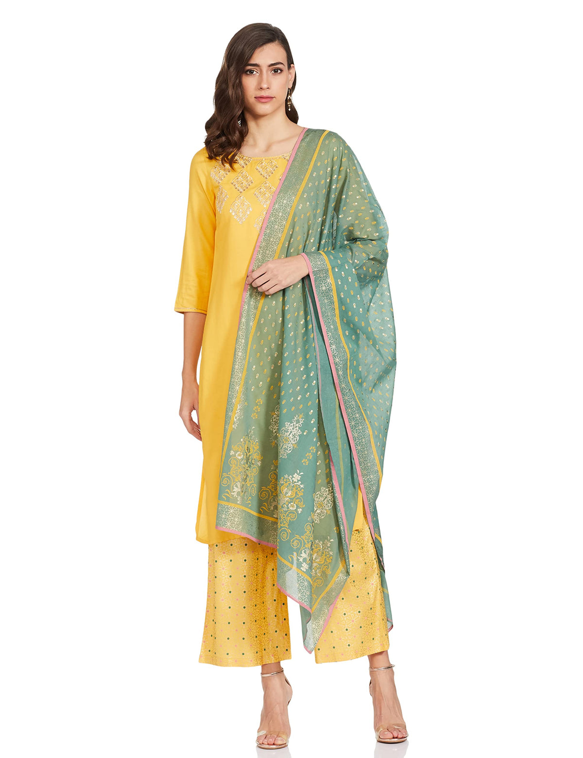 Aurelia WomenS Rayon Kurta Palazzo With Dupatta (21Onas12337-603281-Yellow-M_Yellow_M)