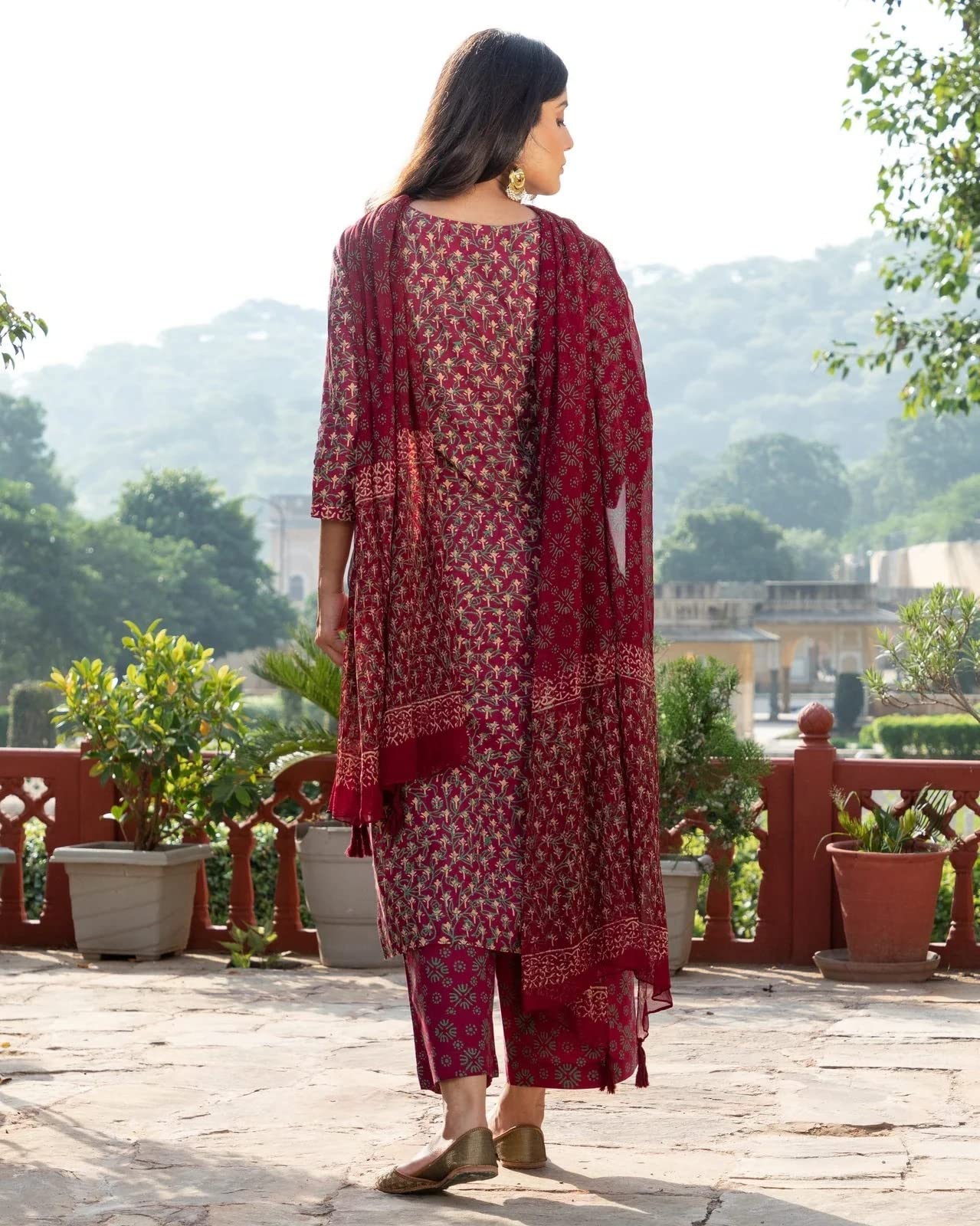 ANNI DESIGNER Womens Cotton Blend Straight Printed Kurta with Pant & Dupatta (BC Maroon_4XL_Maroon_XXXX-Large)