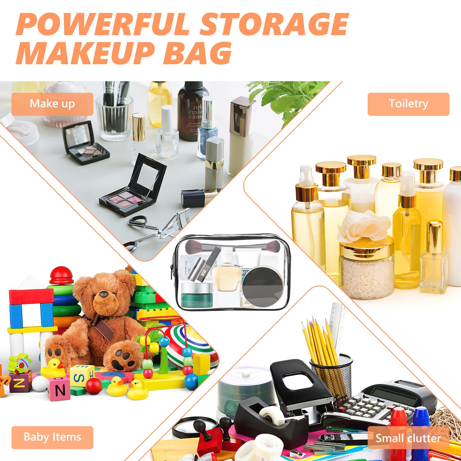 AURUZA 6 PACK Clear Toiletry Bag, TSA Approved Cosmetic Makeup Bags Set, Portable Travel Makeup Bags Zipper PVC Cosmetic Pouch A