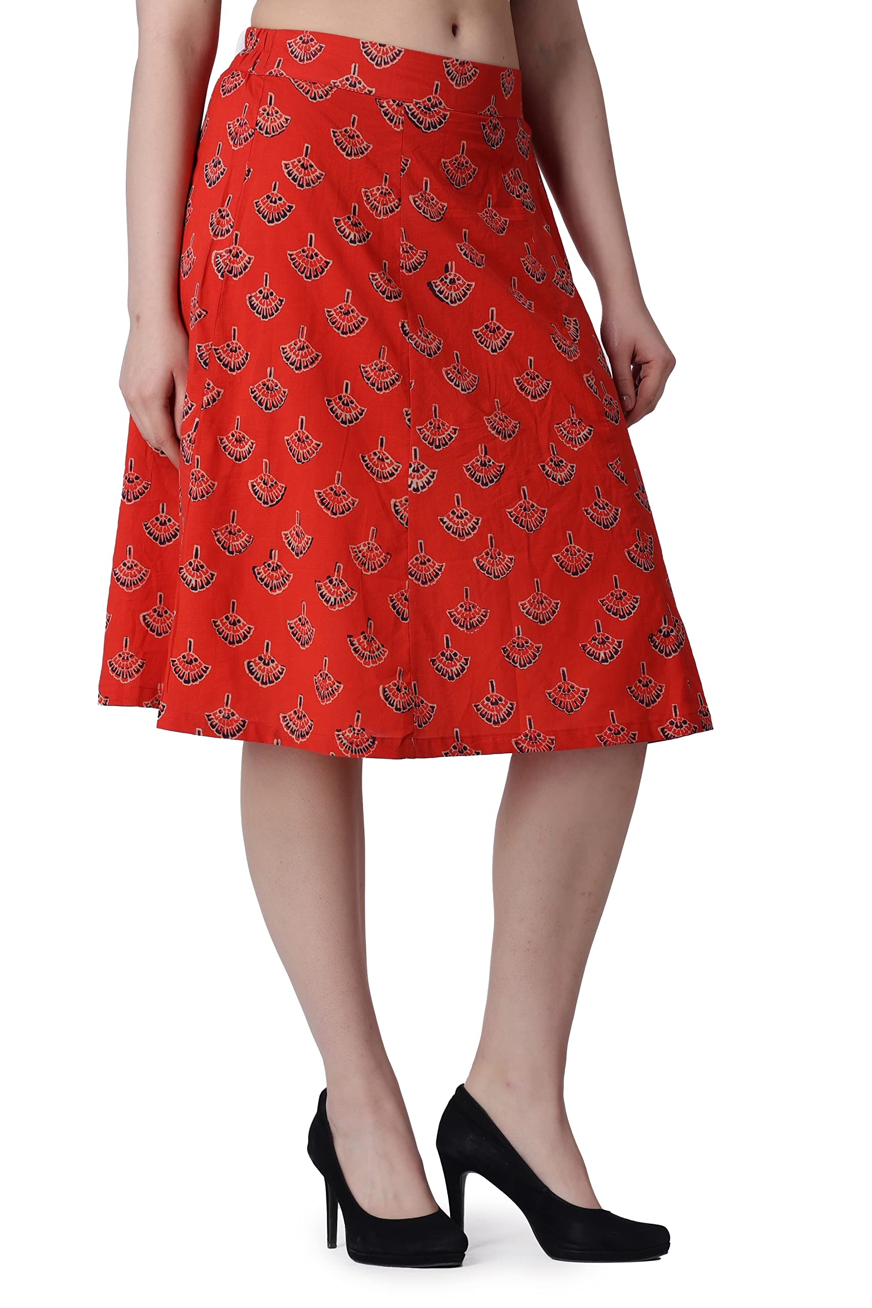 POPWINGS Cotton Fit and Flare Skirt Red