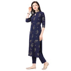 Nainvish Blue Color Crepe Stitched Kurti With Pant Set For Women