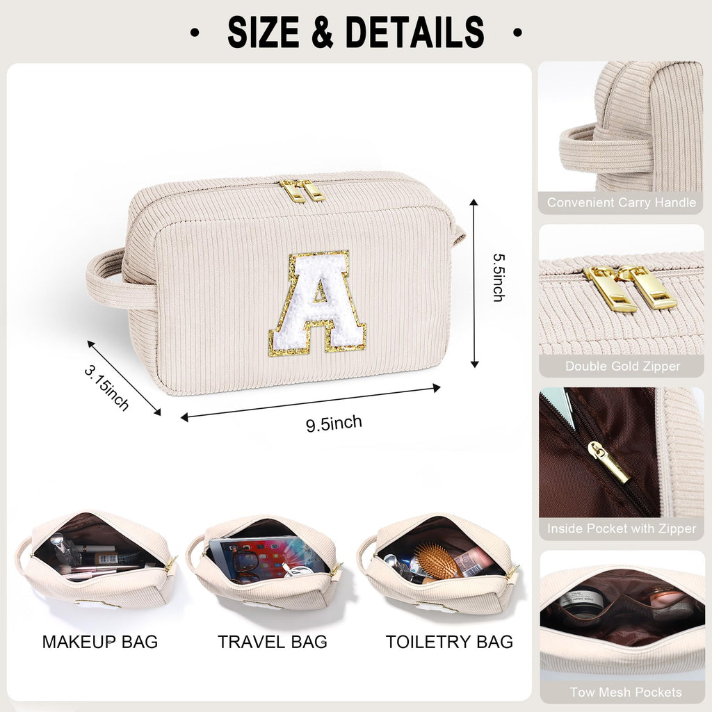 YOOLIFE Travel Makeup Bags for Women - Initial White Small Makeup Bag Makeup Pouch with Brush Pouch Makeup Bag Travel Must Haves