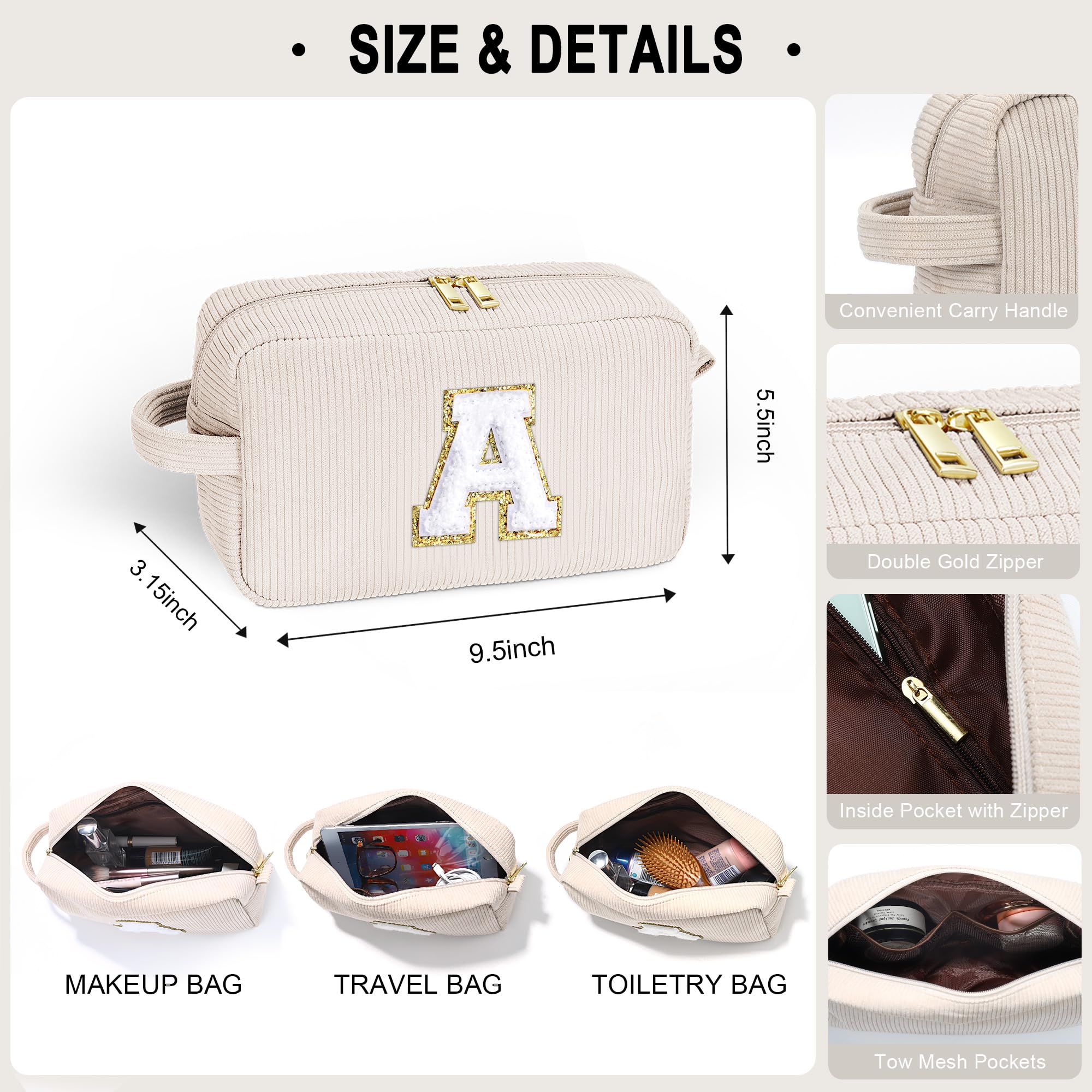 YOOLIFE Travel Makeup Bags for Women - Initial White Small Makeup Bag Makeup Pouch with Brush Pouch Makeup Bag Travel Must Haves