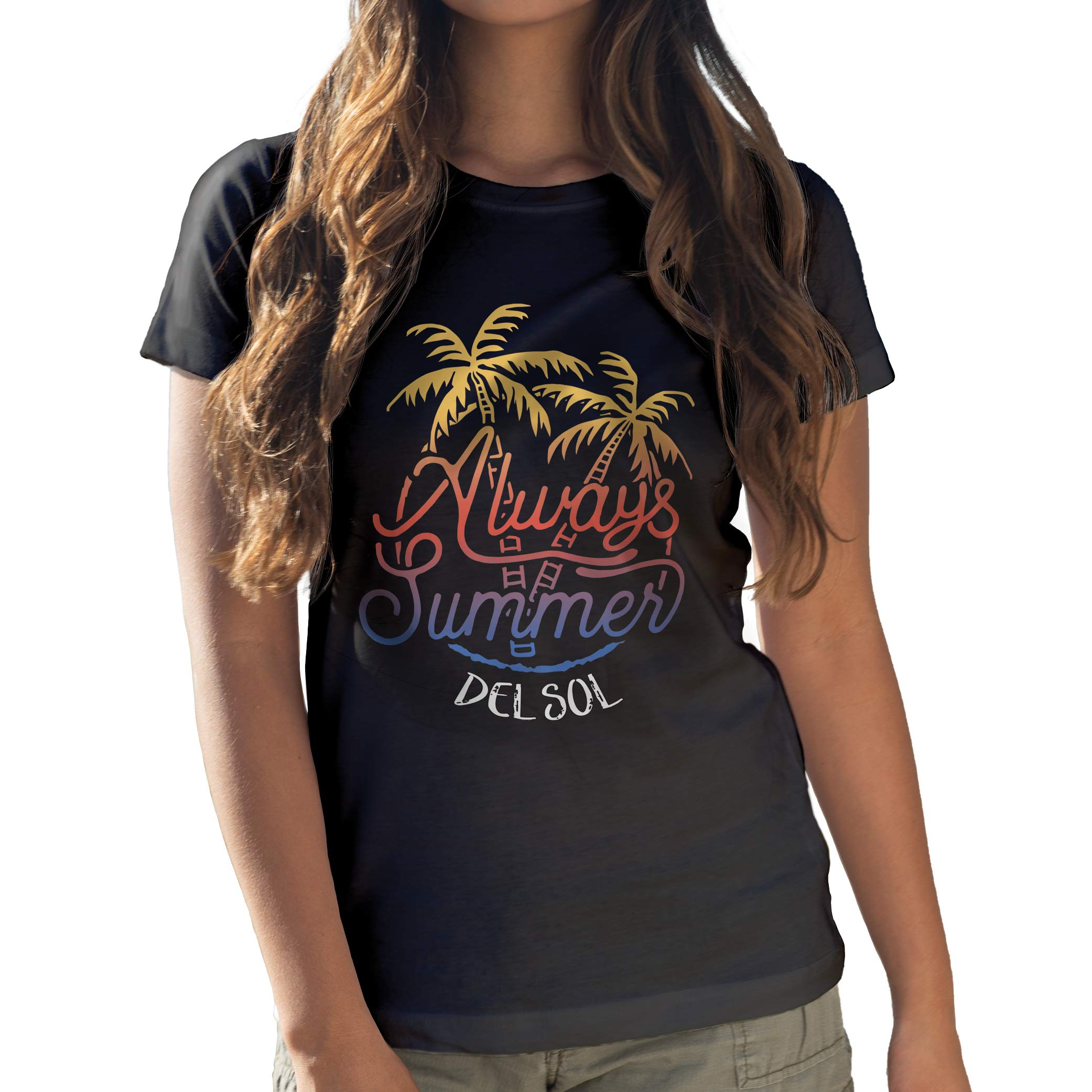 Women Crew Tee - Always Palms - Black by DelSol for Women - 1 Pc T-Shirt (XL)
