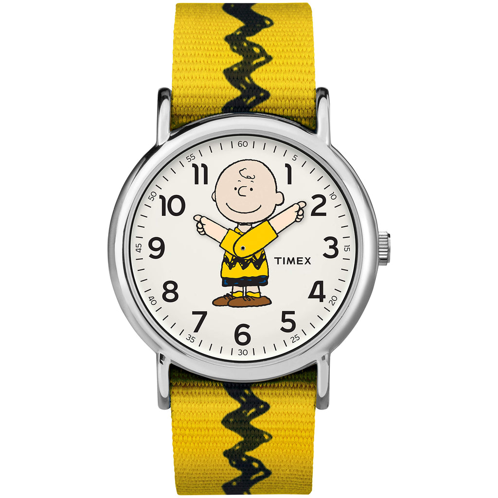 Timex Unisex TW2R41100 Weekender 38mm Peanuts Charlie Brown Nylon Slip-Thru Strap Watch