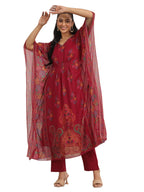 Libas WomenS Chiffon Kurta Set (99116O_Maroon_Xl)