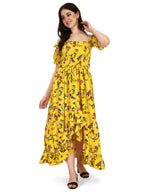 Oomph! Flared Dress For Women Stylish | Long One Piece For Women | Off Shoulder Puff Sleeve Long Dress | Floral Print Maxi One P
