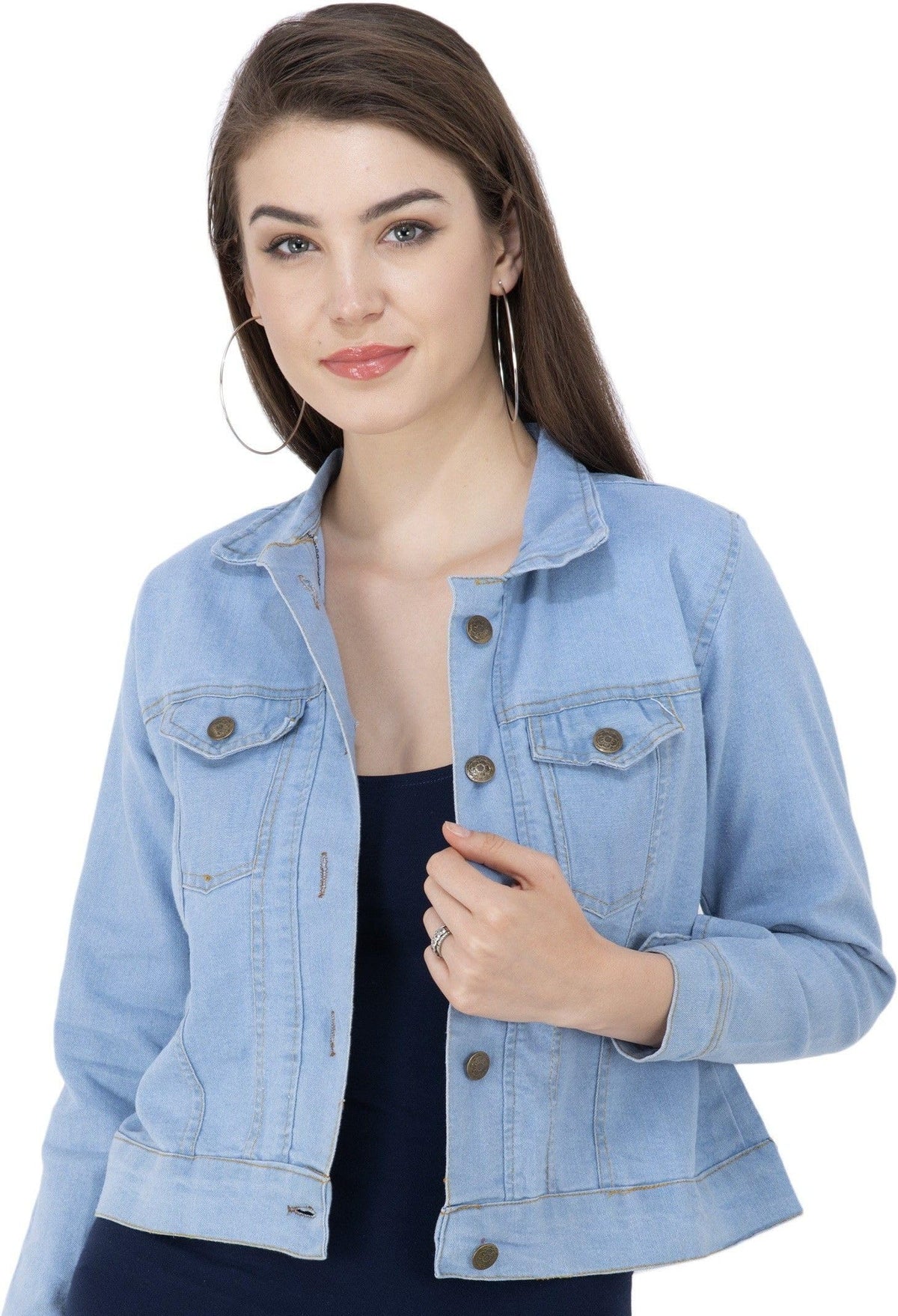 MONTREZ Womens Light Blue Crop Tailored Denim Jacket 2