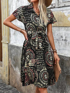 Gufrina Dresses For Women || Short Sleeve ||All Over Geometric Print|| Collar-Neck And Regular Sleeves || Front Open Button & Hi