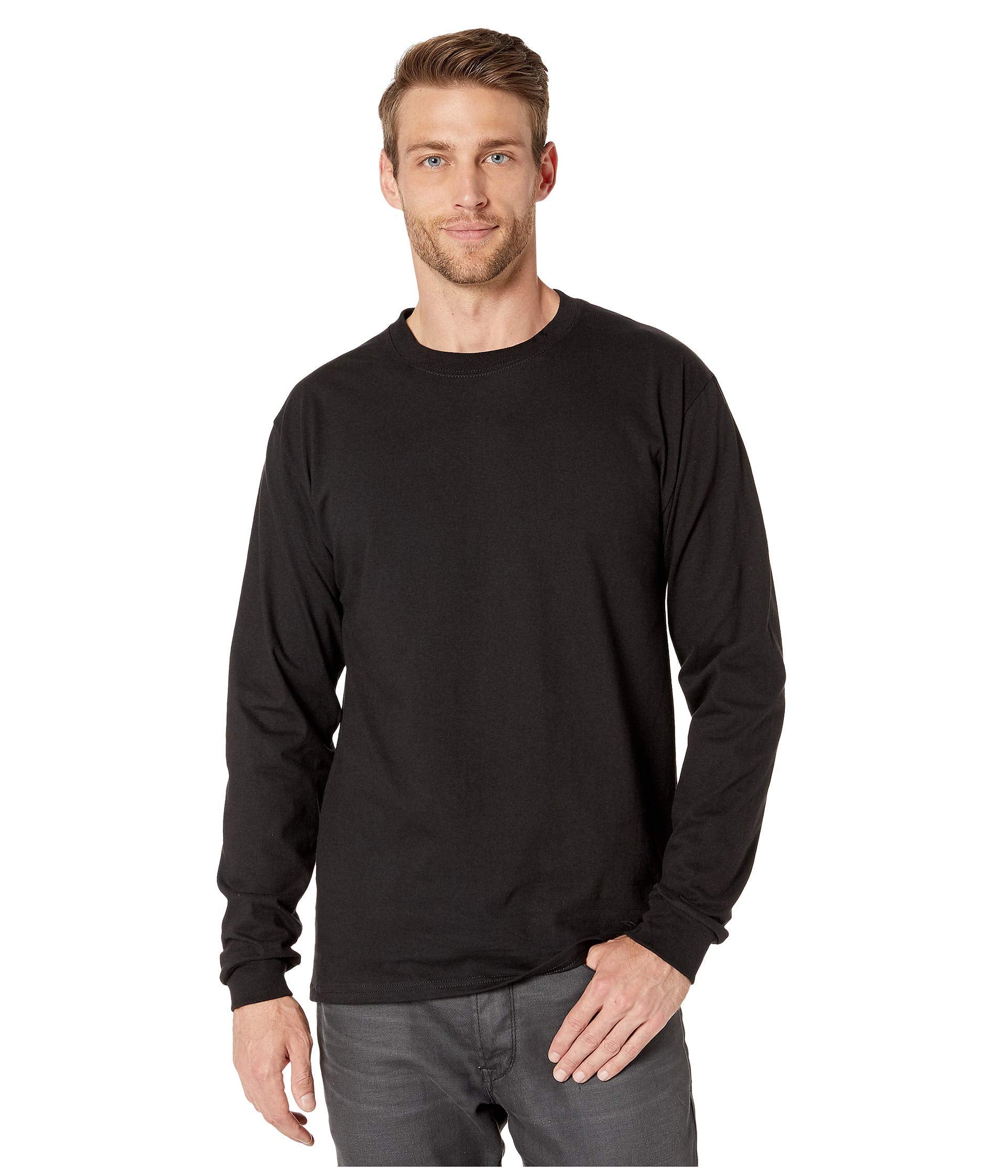 Hanes Men's Beefy Long Sleeve Shirt, Black, 2XL