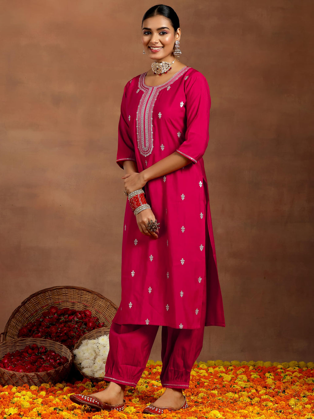 Libas Womens Silk Blend Kurta Set (GS946_Pink