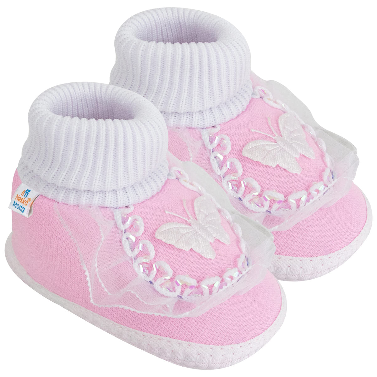 Neska Moda UnisexBabyS Soft Booties For 6 To 12 Months (White Pink, 12 Cm Length) 6-12