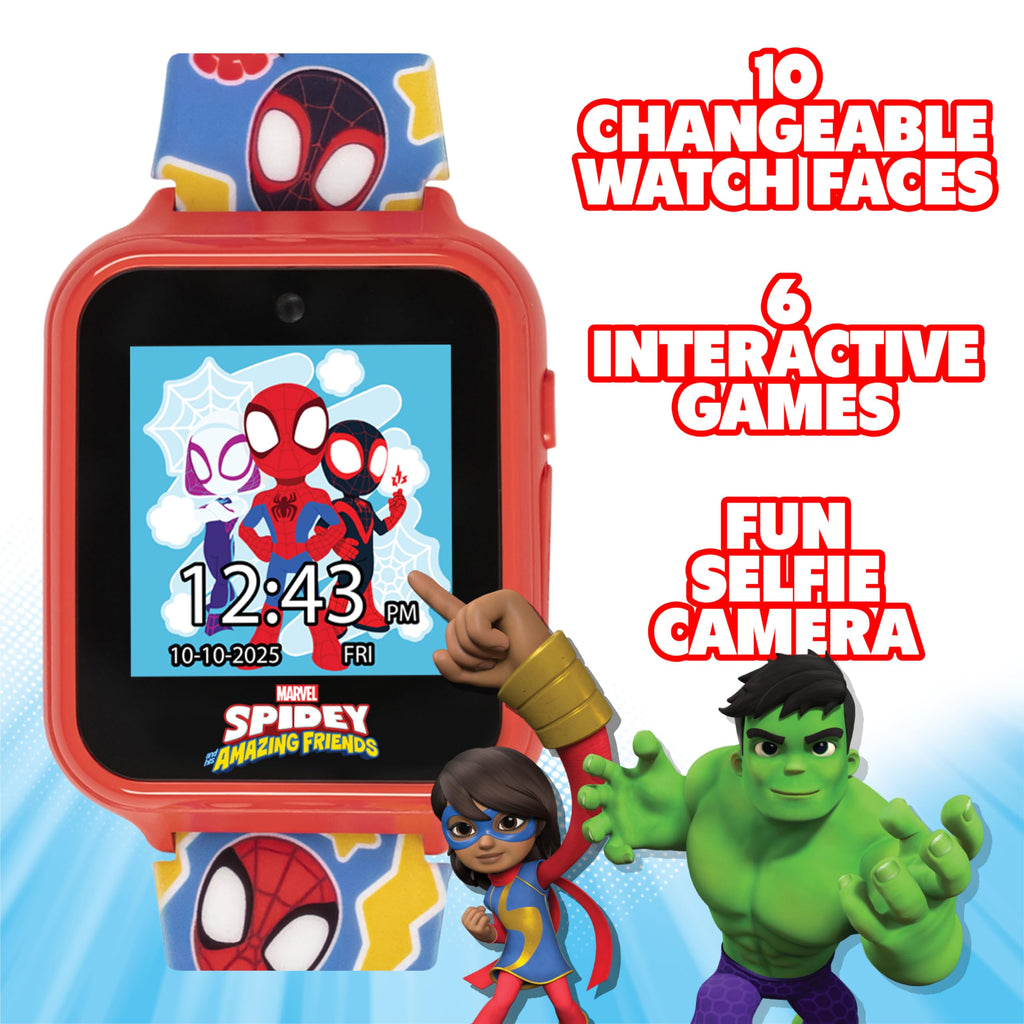 Accutime Marvel Spidey and His Amazing Friends Educational Touchscreen Smart Watch for Toddlers, Boys and Girls - Selfie Cam, Le