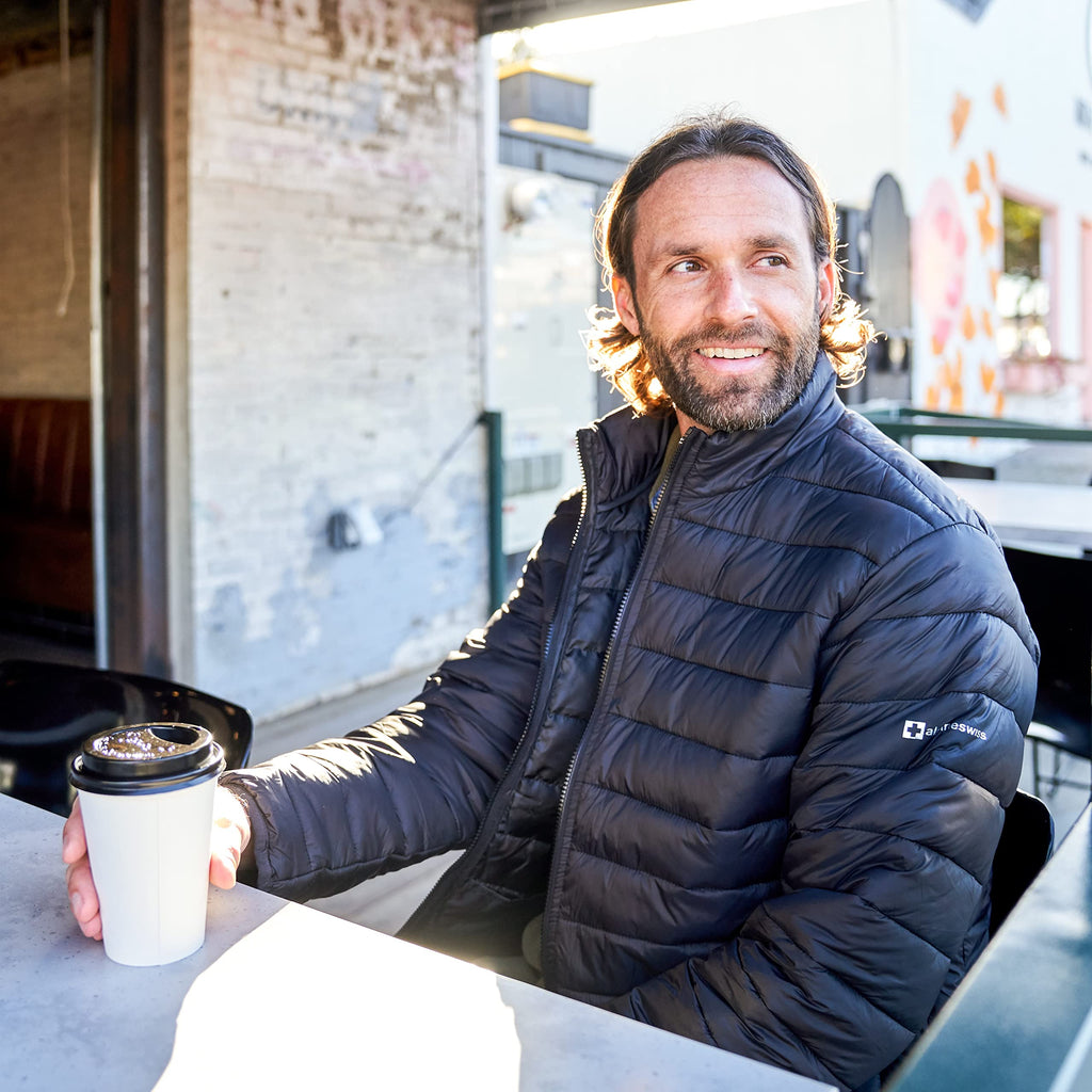 Alpine Swiss Niko Mens Down Alternative Jacket Puffer Coat Packable Warm Insulation & Lightweight NVY 1XL