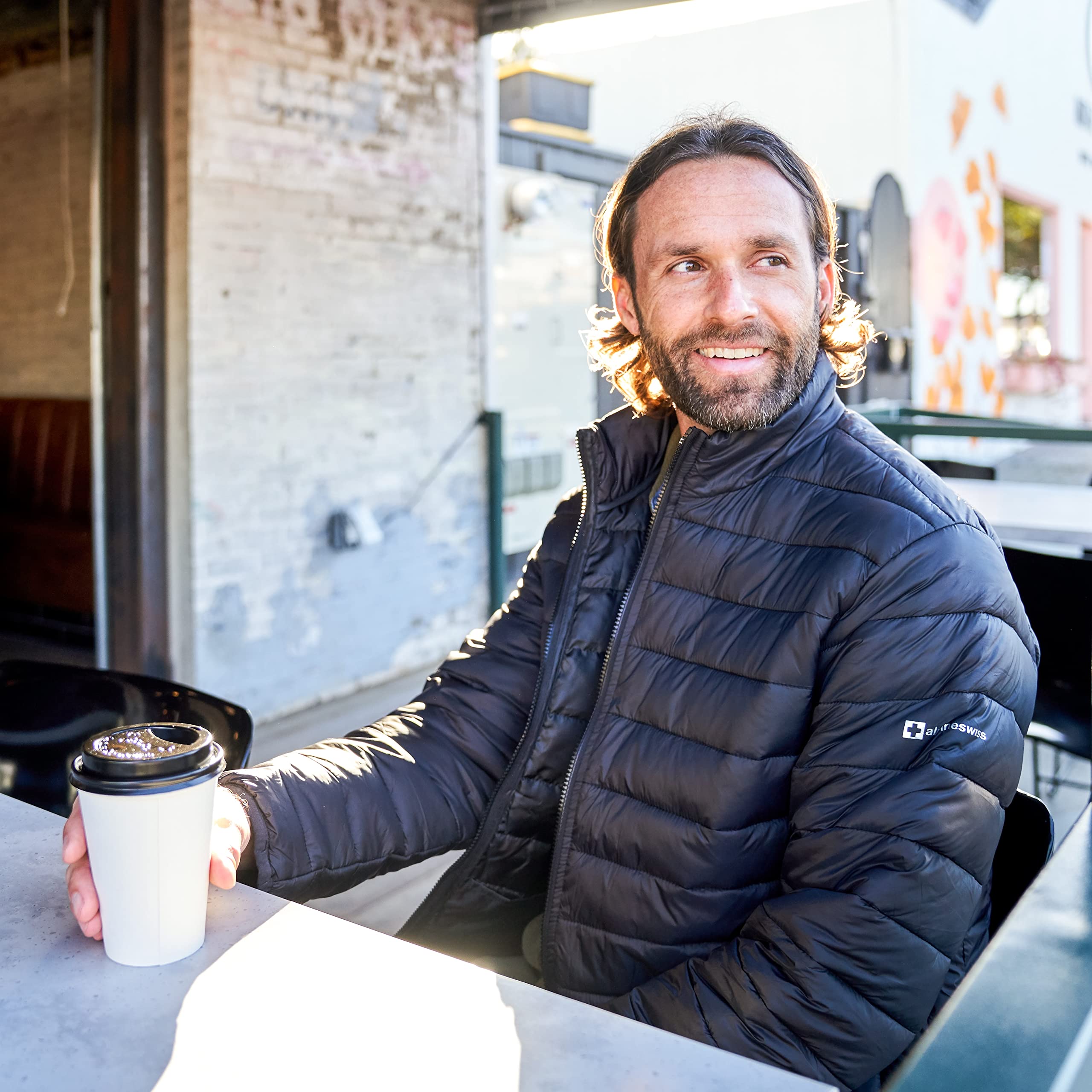 Alpine Swiss Niko Mens Down Alternative Jacket Puffer Coat Packable Warm Insulation & Lightweight NVY 1XL