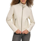 Levi's Women's Faux Leather Motocross Racer Jacket (Standard and Plus), Oyster Latch Collar, Small