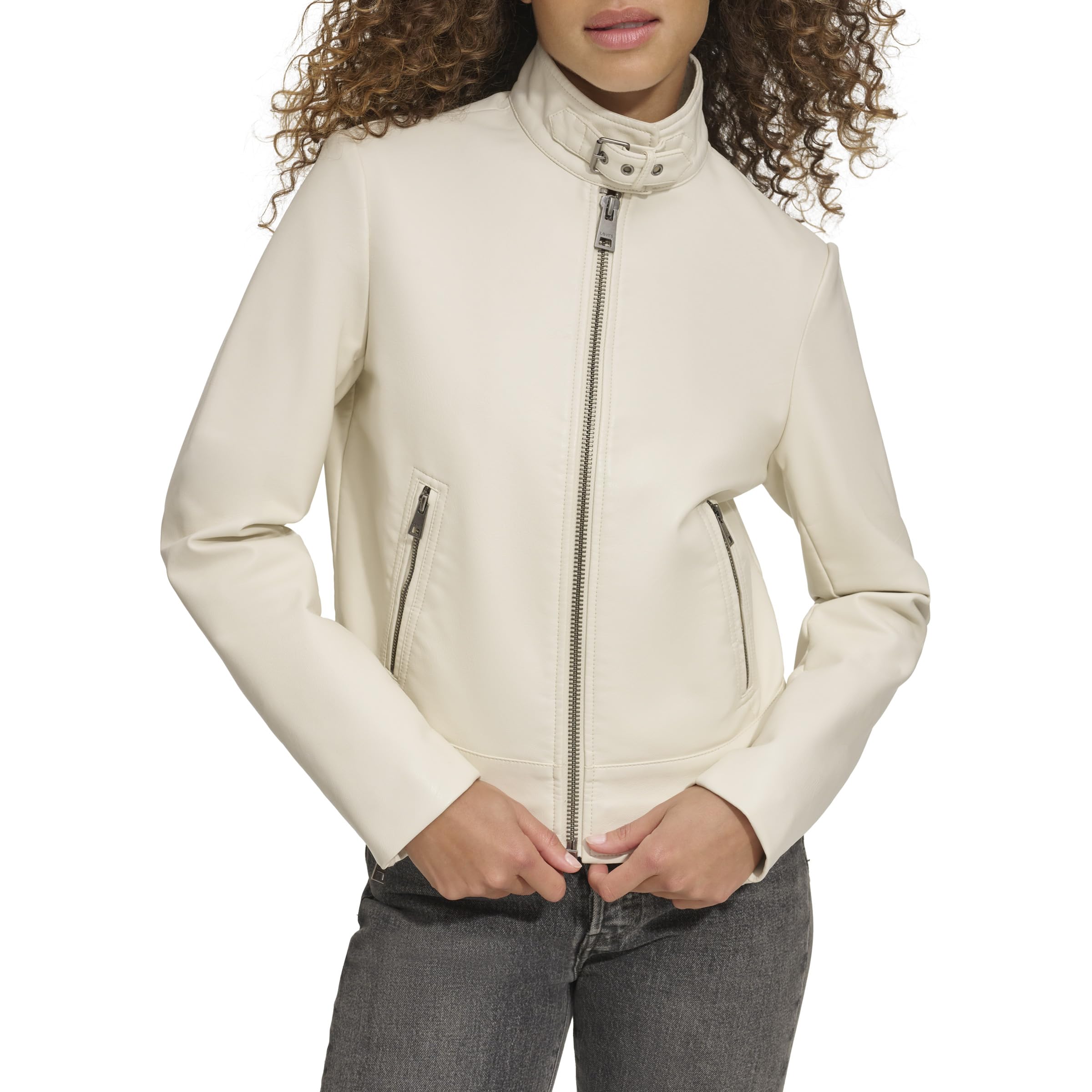 Levi's Women's Size Faux Leather Motocross Racer Jacket (Standard and Plus), Oyster Latch Collar, 2X