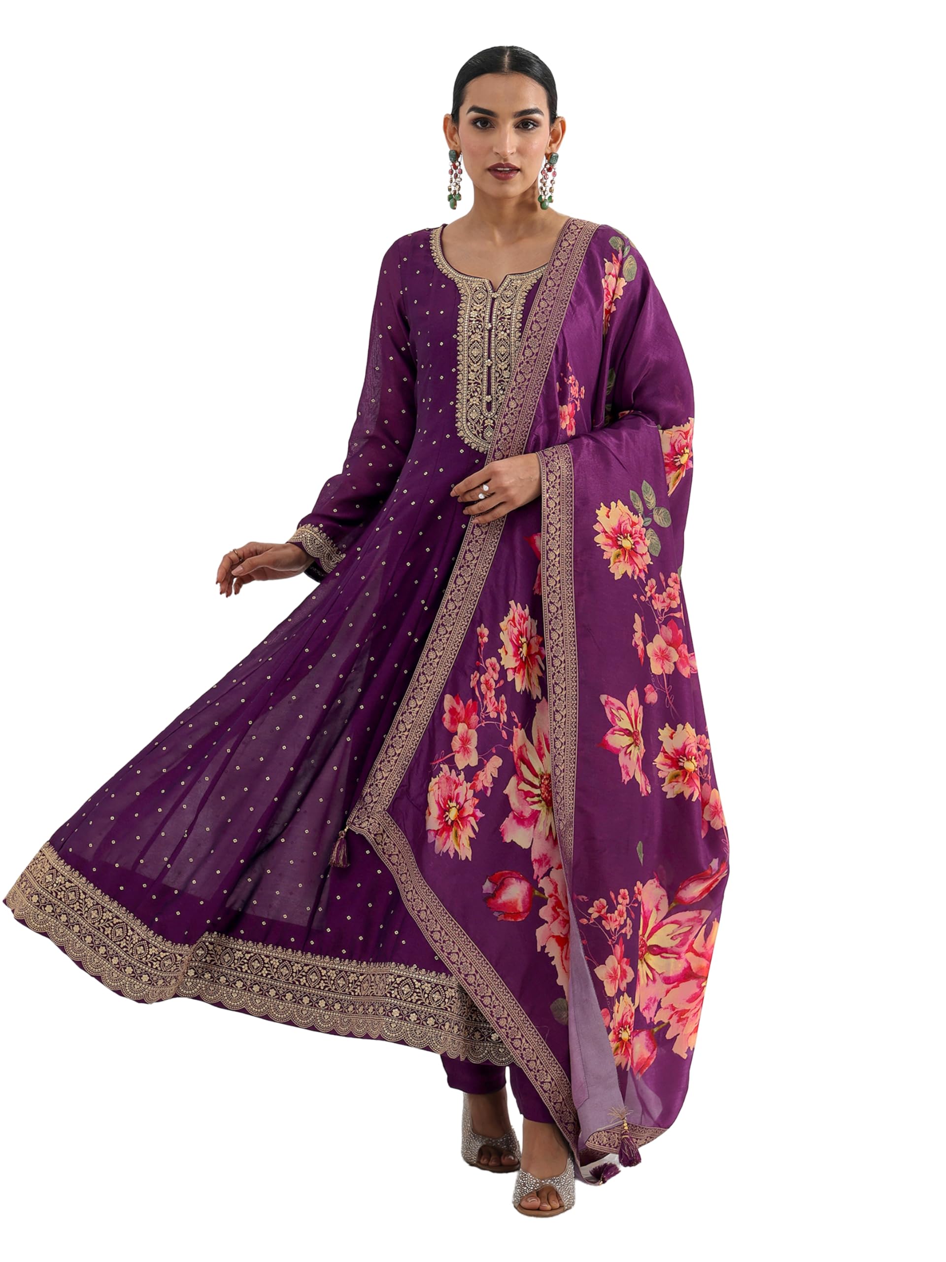 Libas Printed Silk Blend A-Line Kurta With Trousers And Dupatta-93635L