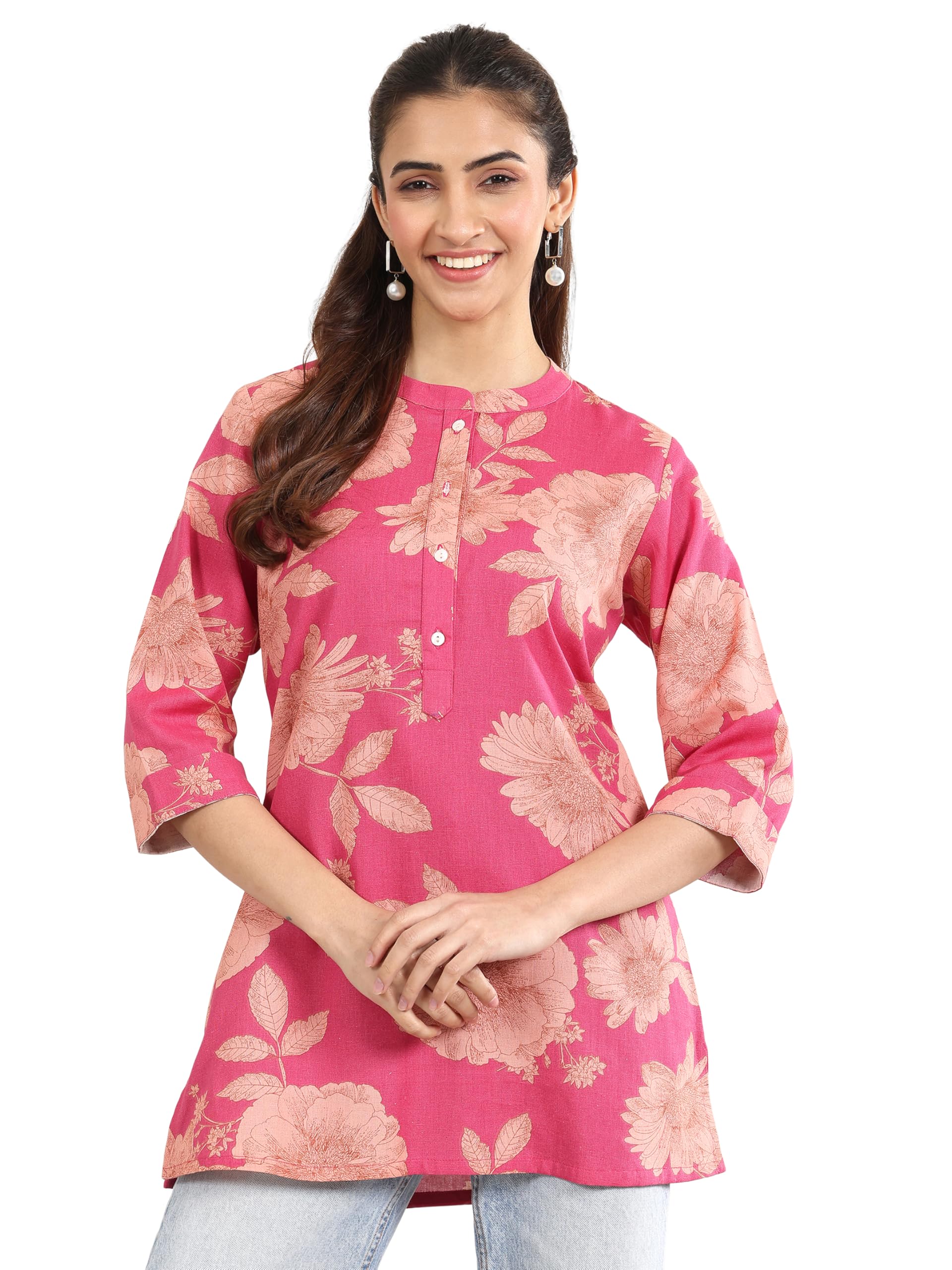 Libas WomenS Cotton Floral Regular Kurti (29535 Pink