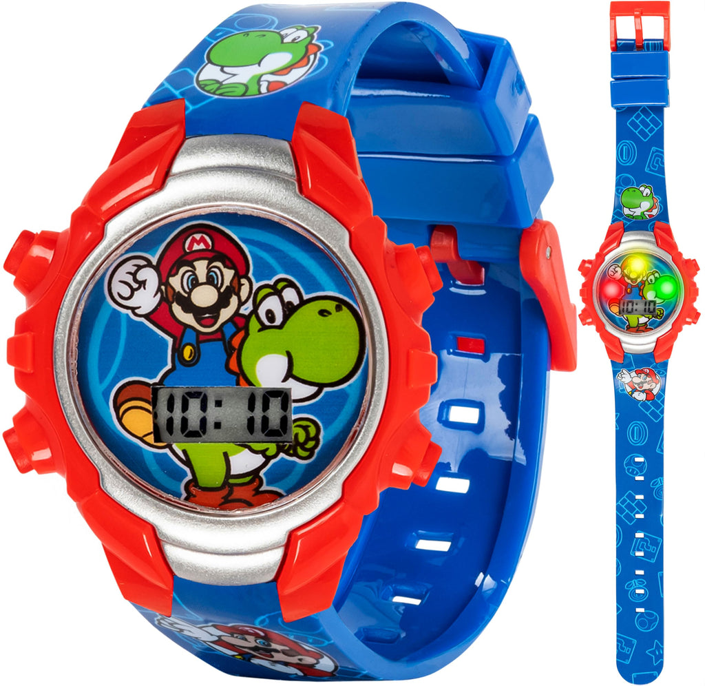 Accutime Super Mario Kids Digital Watch with Yoshi, LED Light Show, Soft Silicone Strap, Durable Kid-Friendly Design, Fun Time-T
