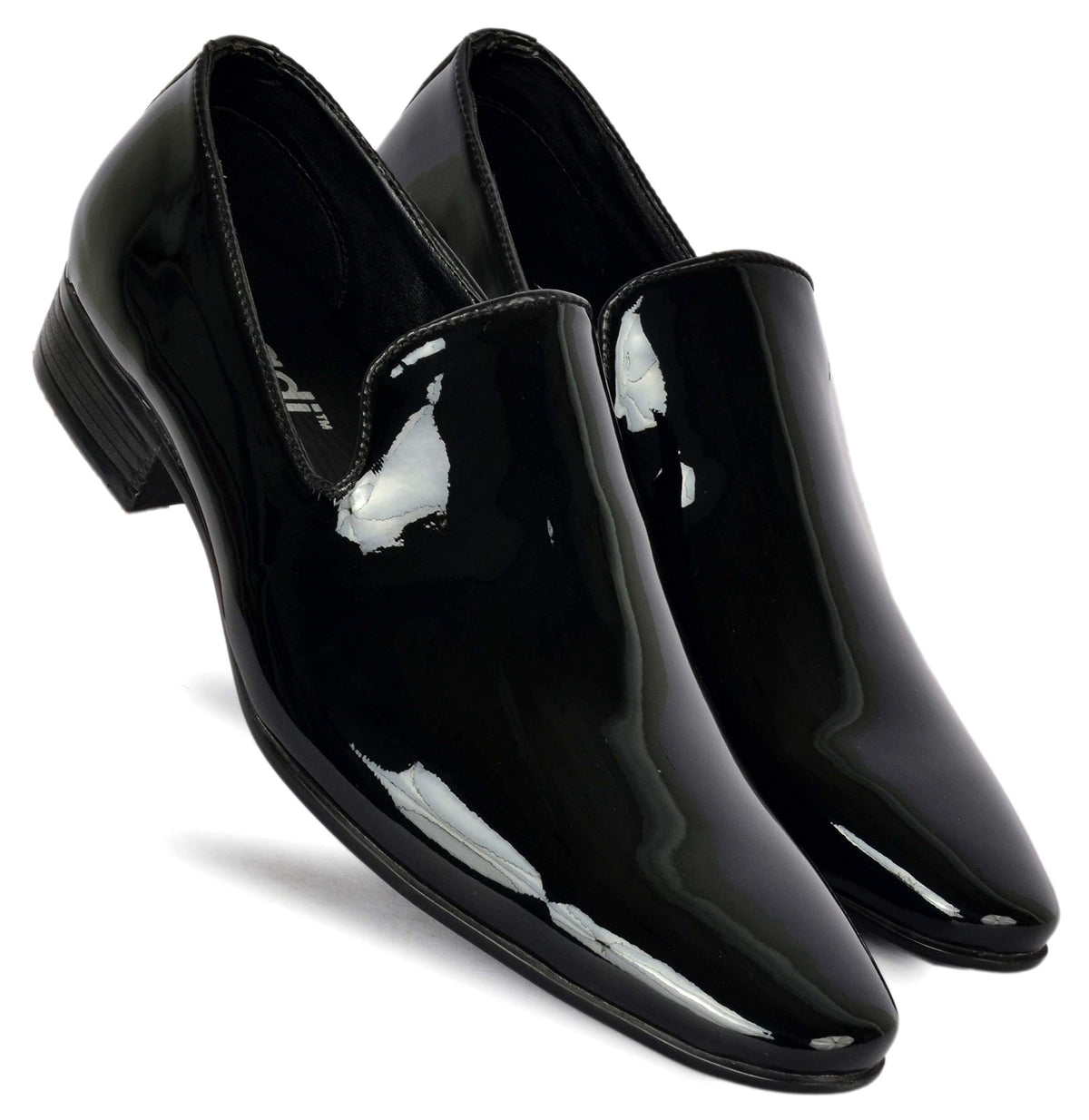 AADI Mens Black Synthetic Leather Slip On Party Formal Shoes 7