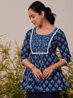 Libas WomenS Cotton Printed Aline Kurtis (26568_Indigo